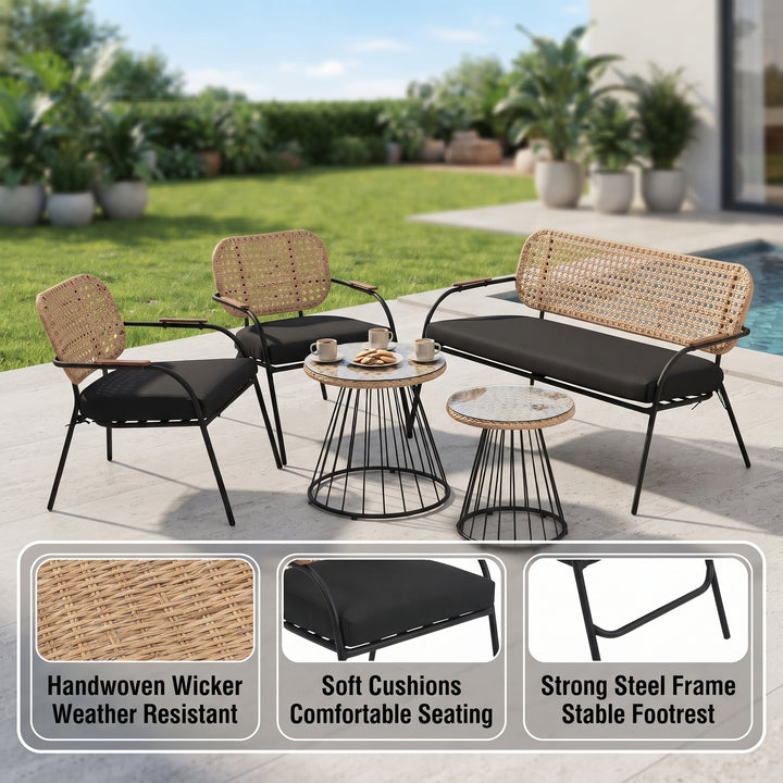Meta Outdoor Garden Balcony Sofa Set 2 Seater , 2 Single seater , 1 side table and 1 Center Table  Set (Honey + Grey)