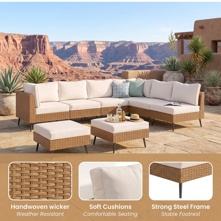 Ammar Outdoor Sofa Set 6 Seater and Single Seater with 2 Ottoman Set (Beige)