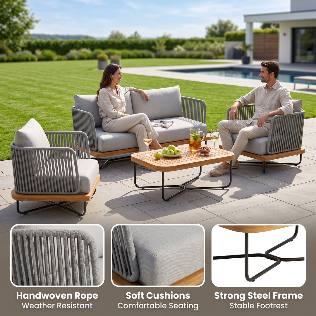 Eros Outdoor Garden Balcony Sofa Set 2 Seater , 2 Single Seater 1 Center Table Set Braided and Rope (Grey)