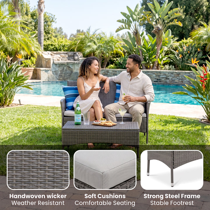 Allesi Outdoor 2 seater Sofa and 1 Center Table (Dark Grey + White)