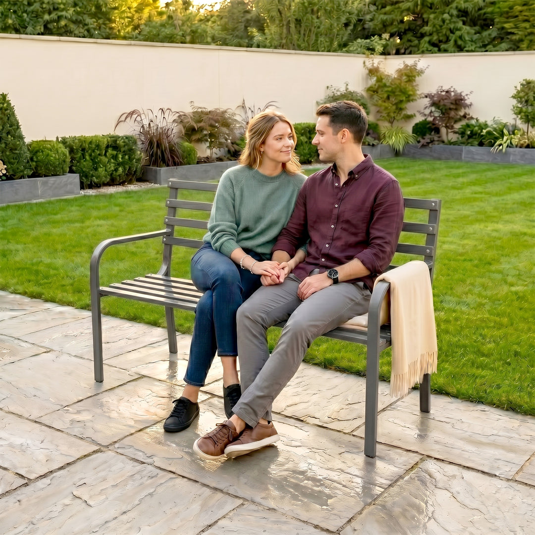 Faith Metal 3 Seater Garden Bench for Outdoor Park - (Grey)