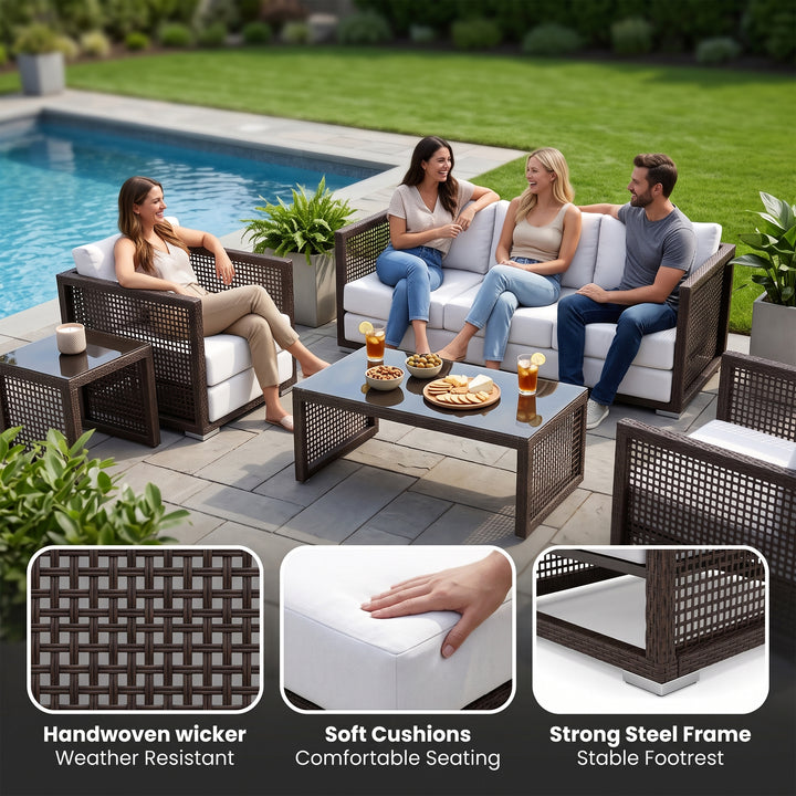 Coco Outdoor Sofa Set 3 Seater , 2 Single seater and 1 Center Table (Brown)