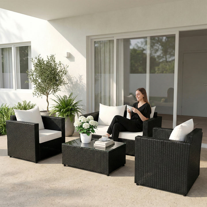 Calmo Outdoor Sofa Set 2 Seater , 2 Single seater and 1 Center Table Set (Black)