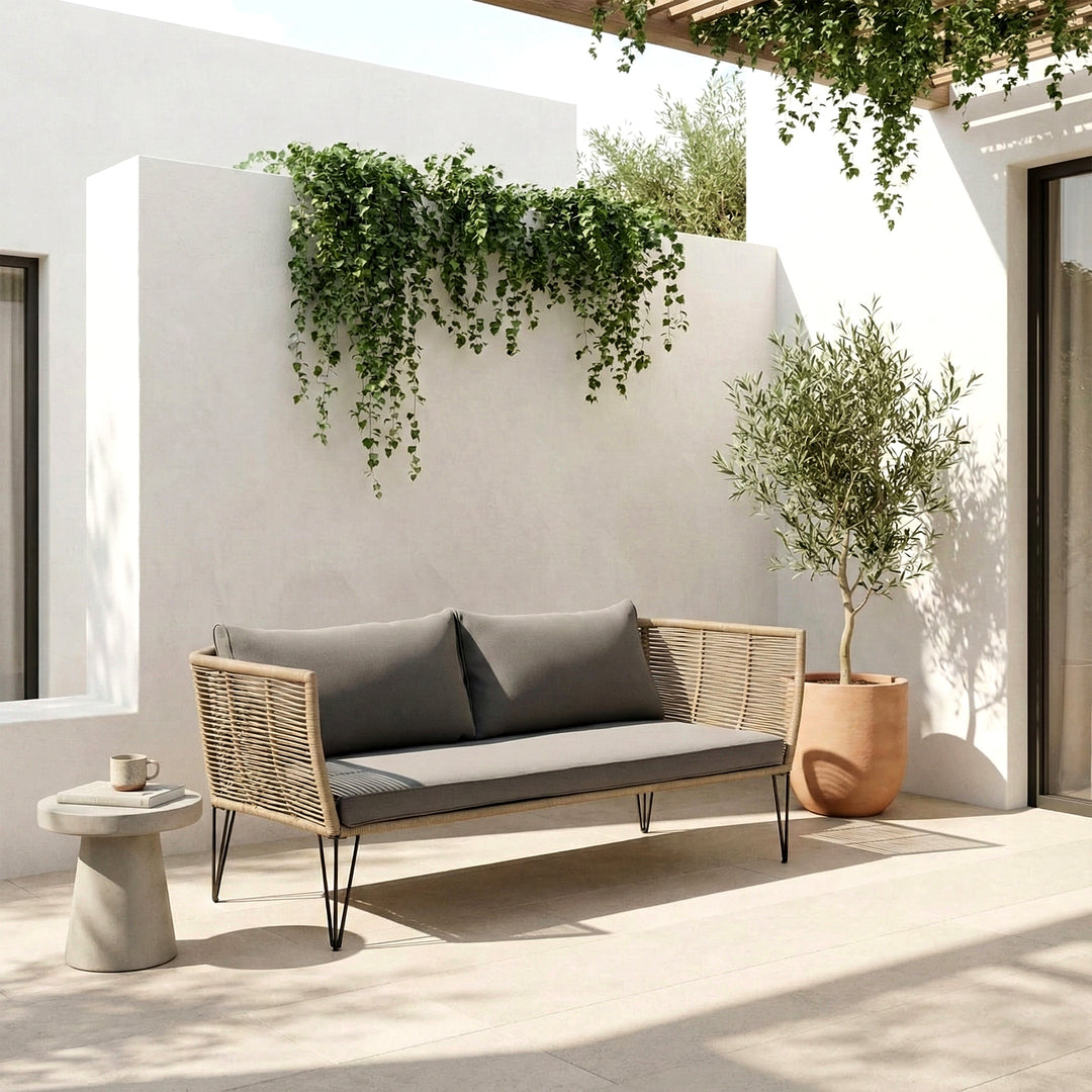 Oaka Outdoor Sofa 2 Seater (Beige) Braided & Rope