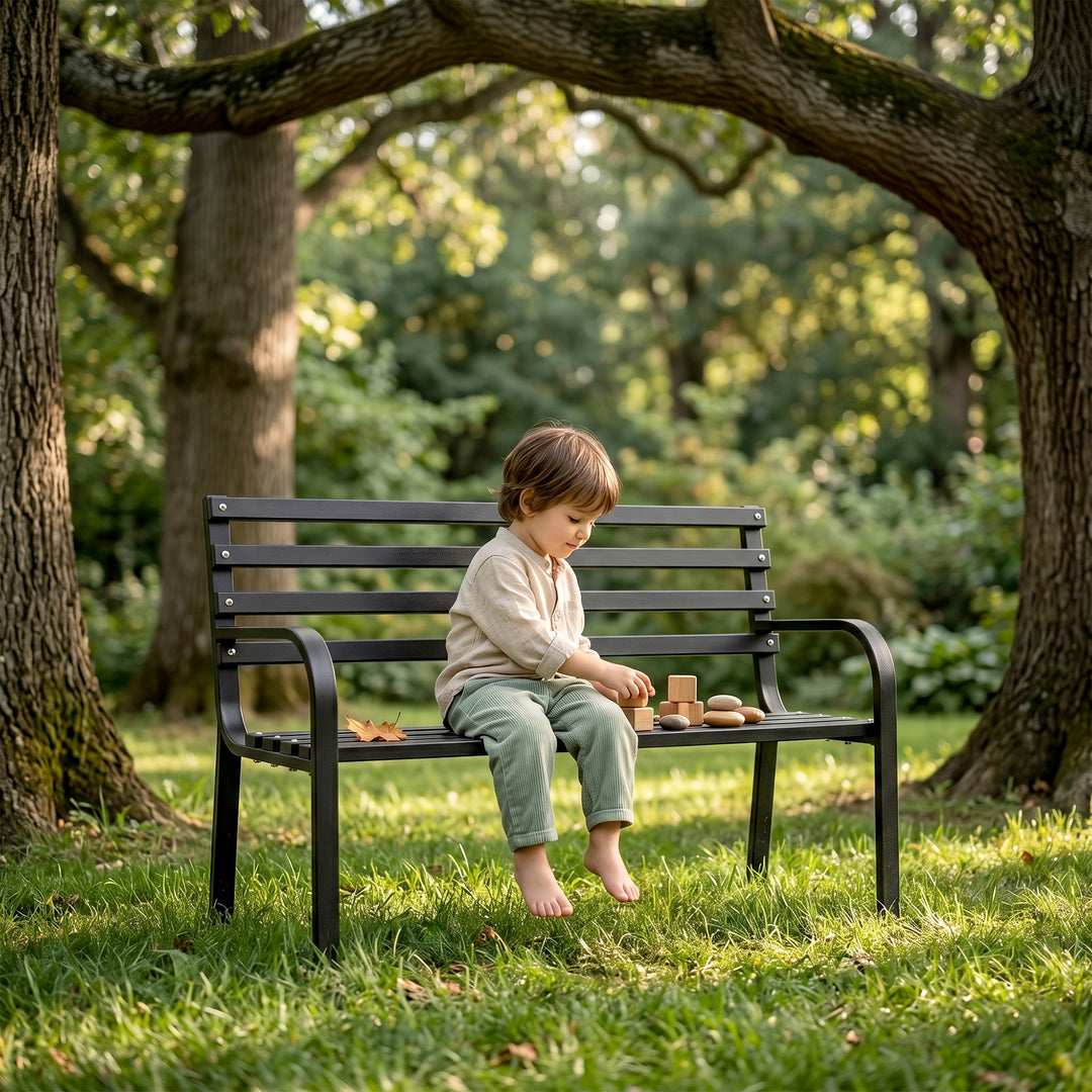 Timber Metal 2 Seater Garden Bench for Outdoor Park - (Black)