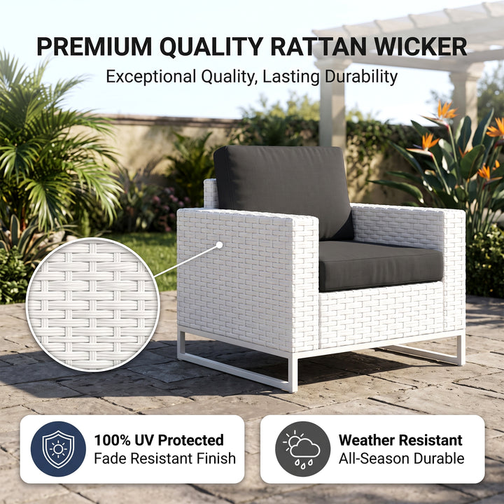Angerona Outdoor Sofa Set 7 Seater, 2 Single seater and 1 Center Table, 1 Side Table With 2 Ottoman Set (White)
