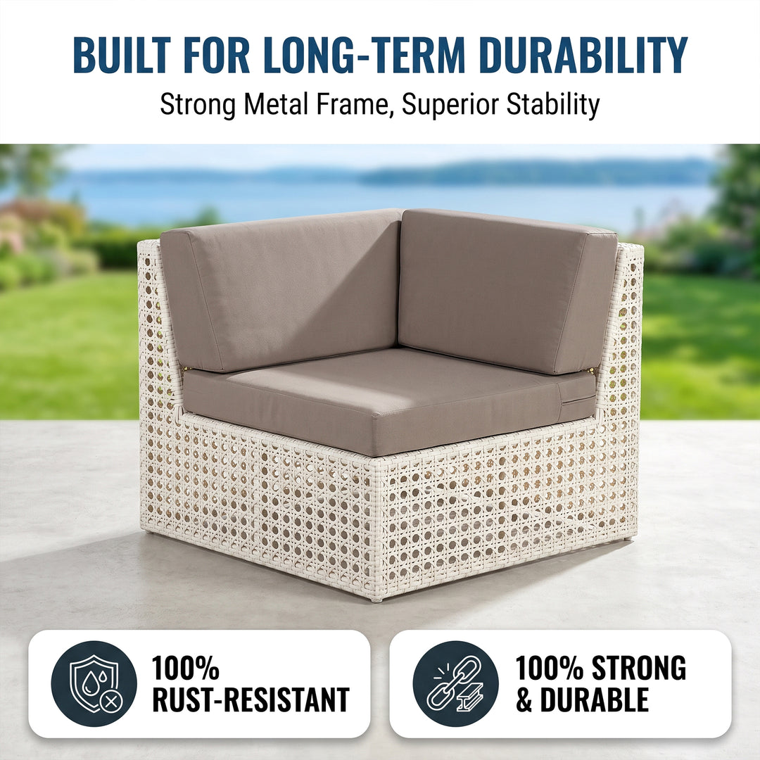 Ludovica Outdoor Patio Sofa Set 6 Seater , 1 Footstool , 1 Side table and 1 Center Table (White)
