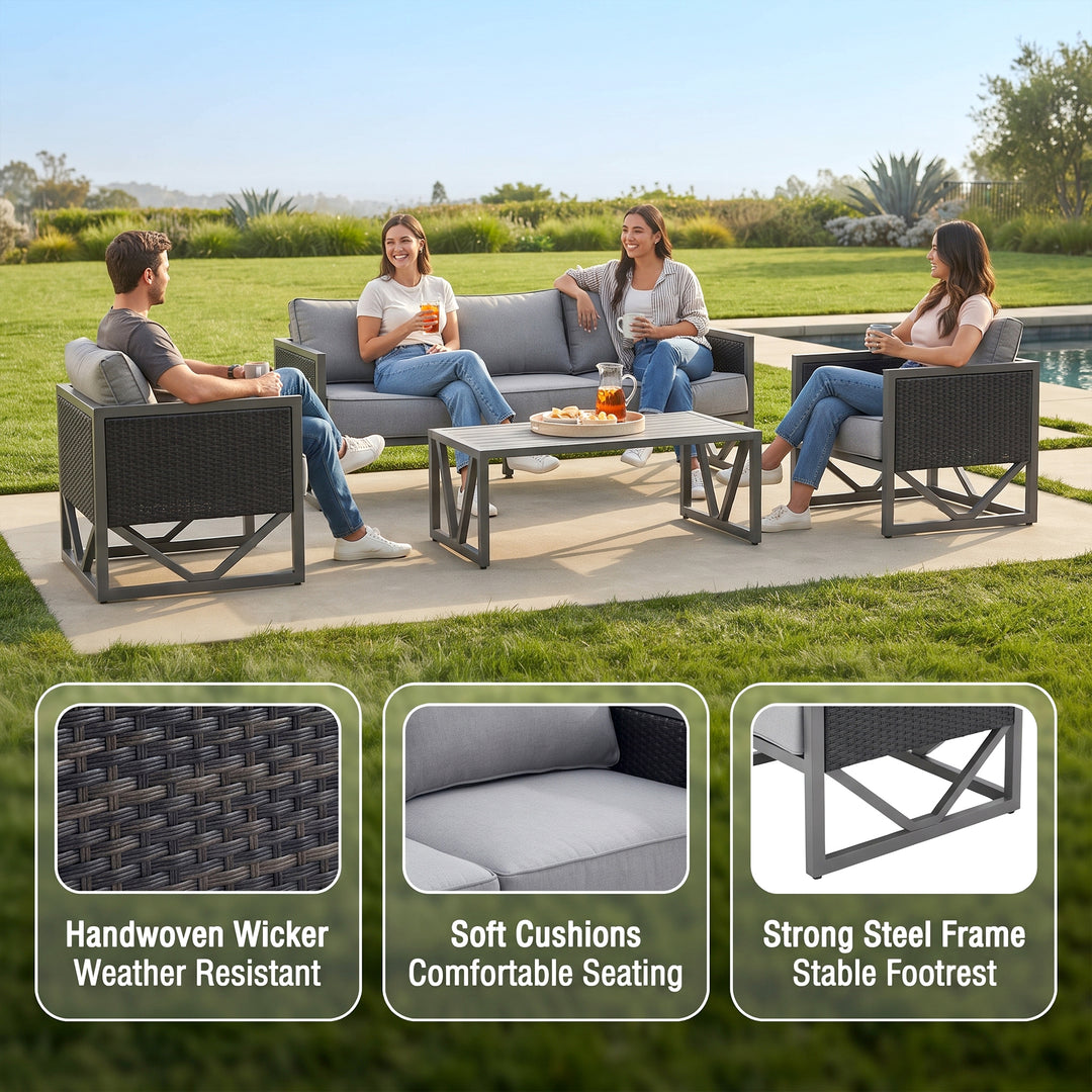 Myriad Outdoor Sofa Set 3 Seater , 2 Single seater and 1 Center Table Set (Black + Grey)
