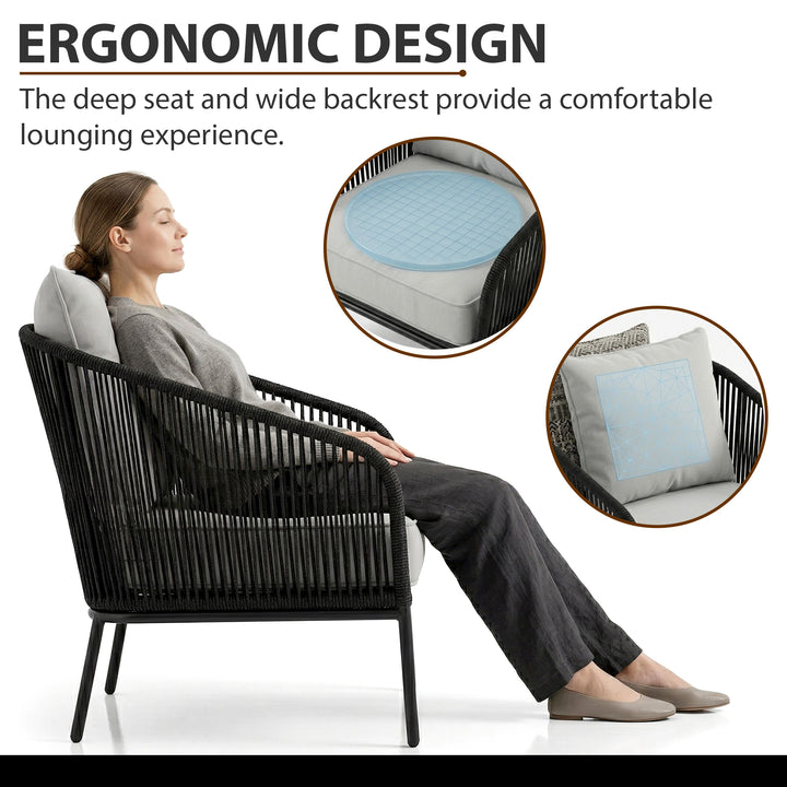 Alwin Outdoor Patio Seating Set 2 Chairs and 1 Table Set (Black) Braided And Rope