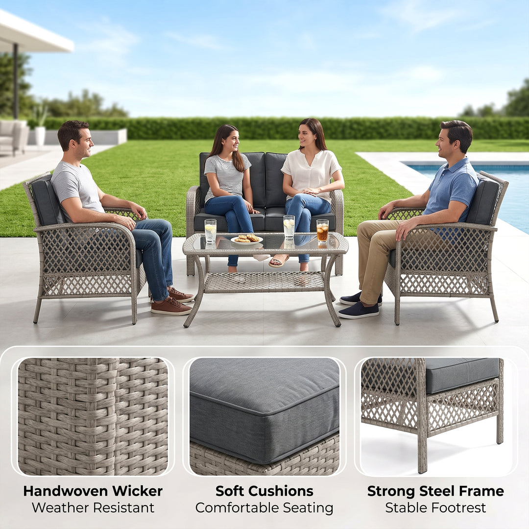 Meier Outdoor Sofa Set 2 Seater, 2 Single seater and 1 Center Table (Grey)