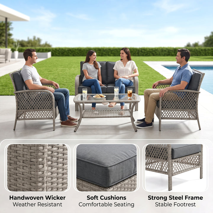 Meier Outdoor Sofa Set 2 Seater, 2 Single seater and 1 Center Table (Grey)