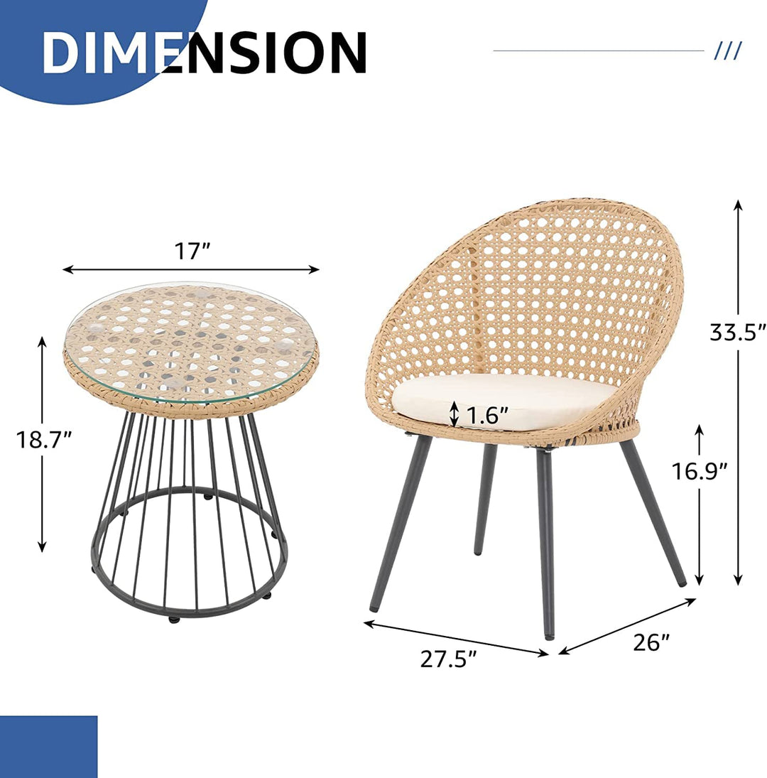 Hell Outdoor Patio Seating Set 2 Chairs and 1 Table Set (Tan + White)