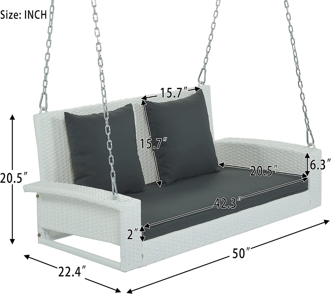 Magda Double Seater Hanging Swing Without Stand For Balcony , Garden Swing (White + Grey)