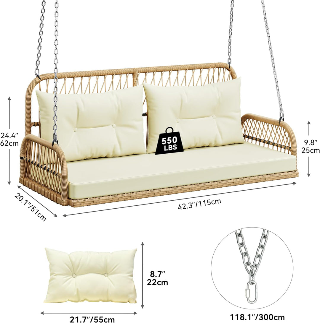 Anette Double Seater Hanging Swing Without Stand For Balcony, Garden Swing (Honey)