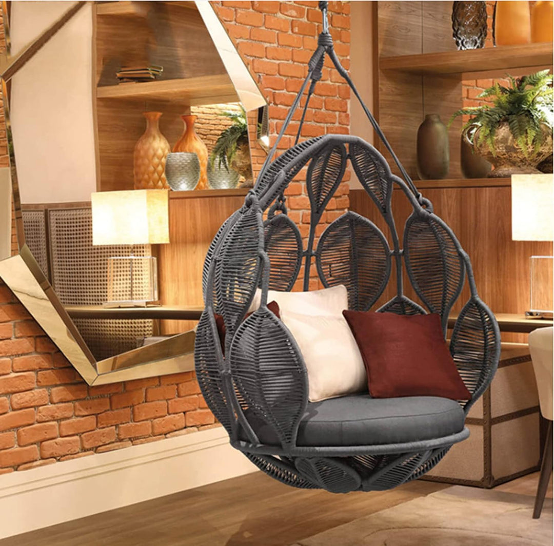 Tasse Single Seater Hanging Swing Without Stand For Balcony , Garden Swing (Black) Braided & Rope