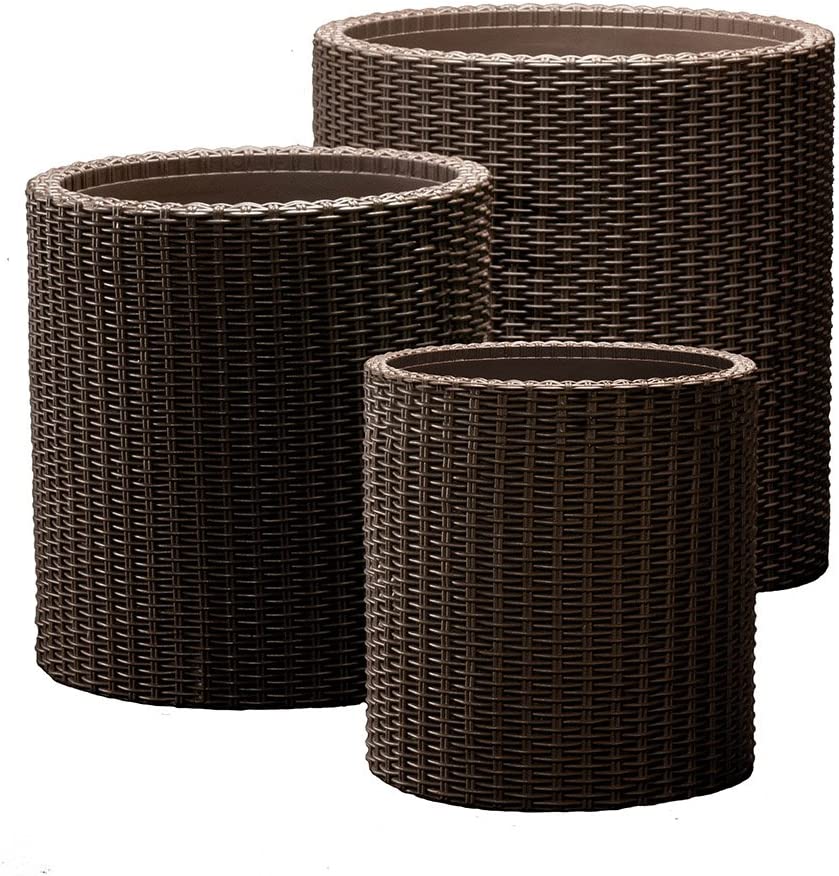 Deni Outdoor Wicker Planters For Garden, Balcony Set of 3 (Dark Brown)