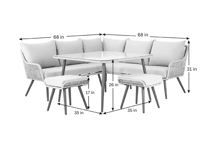 Stash Outdoor Garden Balcony Sofa Set 5 Seater  and 1 Center Table With 2 Ottoman Set (Beige)