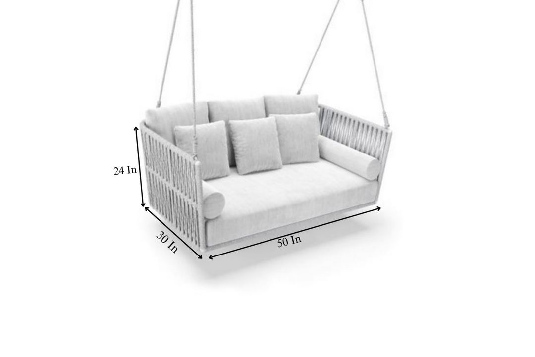 Celeste Double Seater Hanging Swing Without Stand For Balcony , Garden Swing (Silver) Braided & Rope