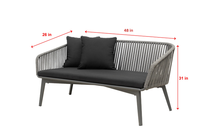 Roxy Outdoor Garden Balcony Sofa Set 2 Seater, 2 Single seater and 1 Center Table Set, Braid & Rope (Dark Grey)