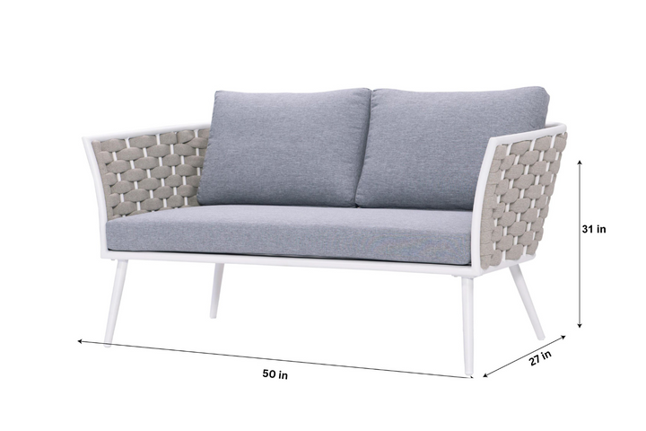 Pozen Outdoor Garden Balcony Sofa Set  2 Seater, 2 Single seater and 1 Center Table Set, Braid & Rope (White)