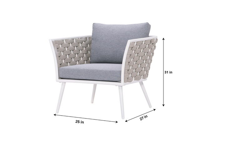 Pozen Outdoor Garden Balcony Sofa Set  2 Seater, 2 Single seater and 1 Center Table Set, Braid & Rope (White)