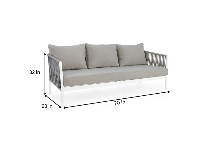 Aksu Outdoor Garden Balcony Sofa Set 3 Seater , 2 Single Seater and 1 Center Table Set, Braid & Rope (White + Grey)