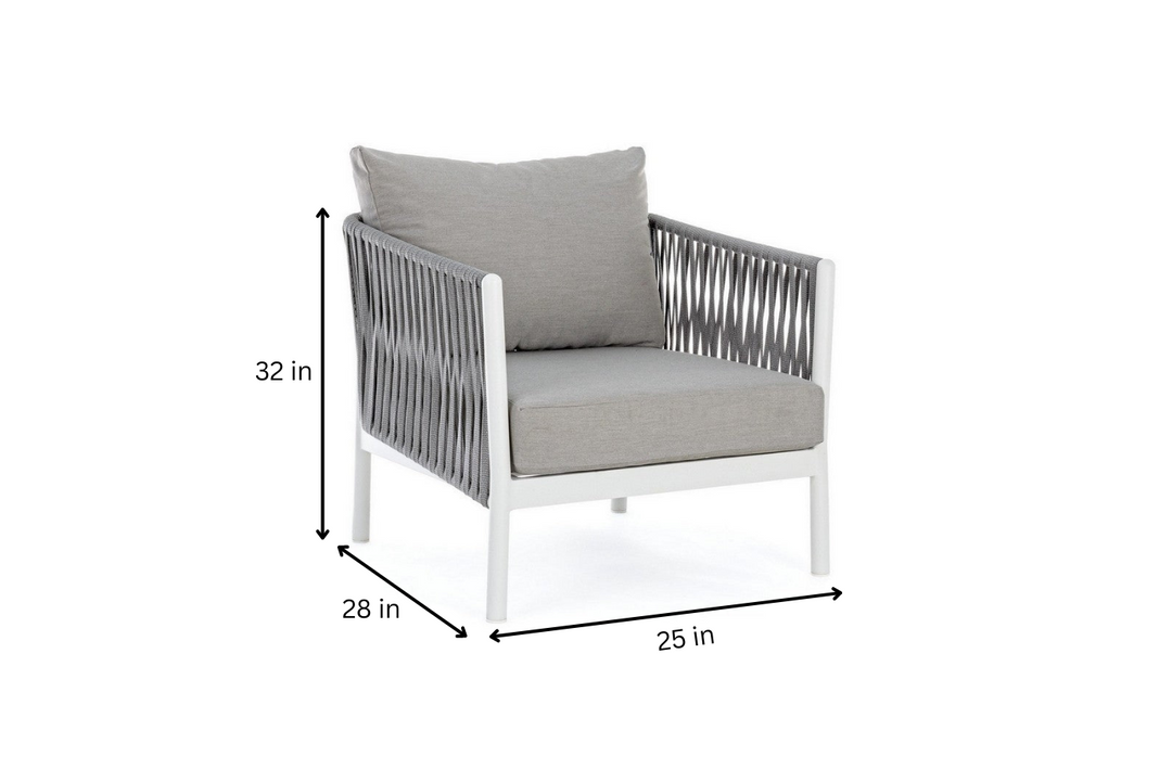 Aksu Outdoor Garden Balcony Sofa Set 3 Seater , 2 Single Seater and 1 Center Table Set, Braid & Rope (White + Grey)