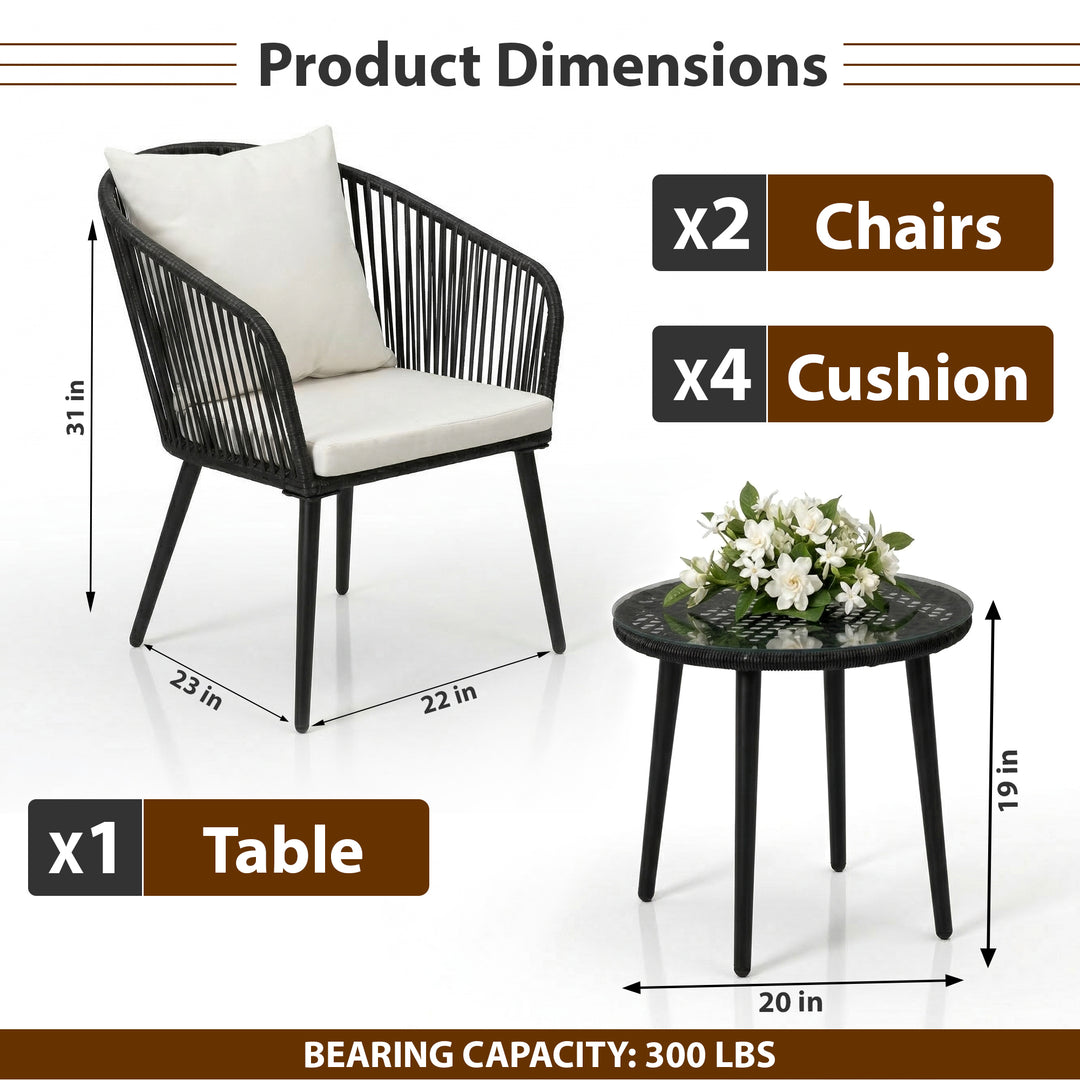 Feeds Outdoor Patio Seating Set 2 Chairs and 1 Table Set (Black)