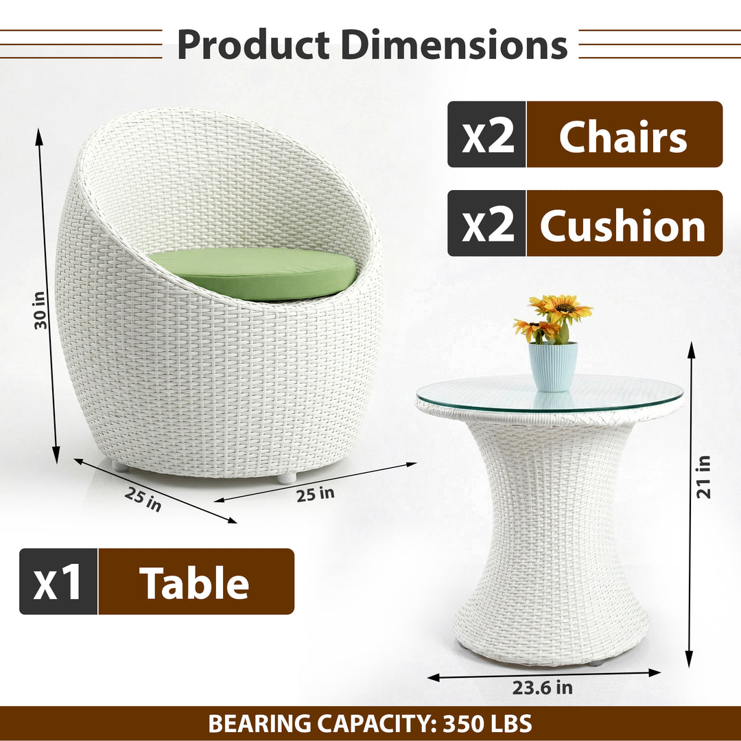 Vaaka Outdoor Patio Seating Set 2 Chairs and 1 Table Set (White)