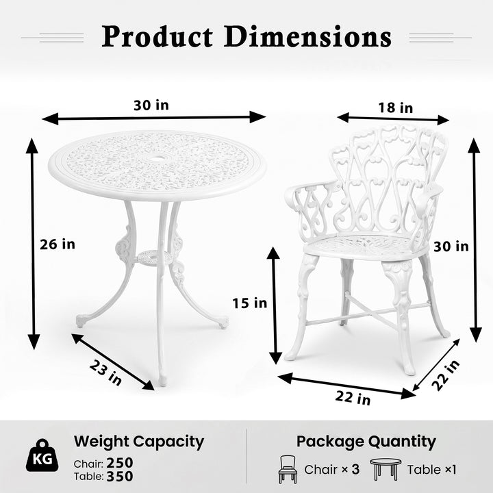 Zina Cast Aluminium Garden Patio Seating 3 Chair and 1 Table Set