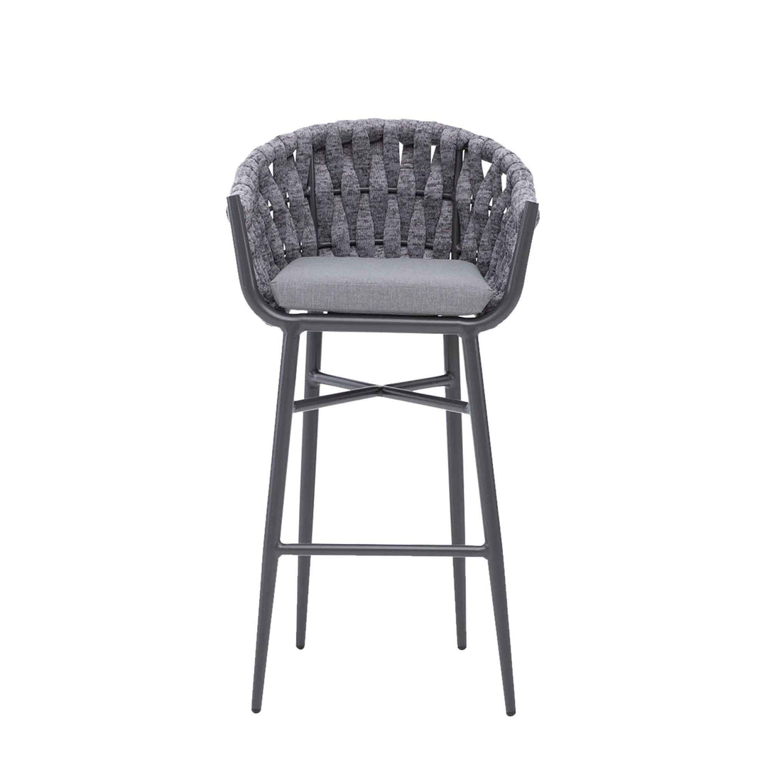 Alev Outdoor Patio Bar Chair 2 Chairs For Balcony Braided & Rope (Grey)