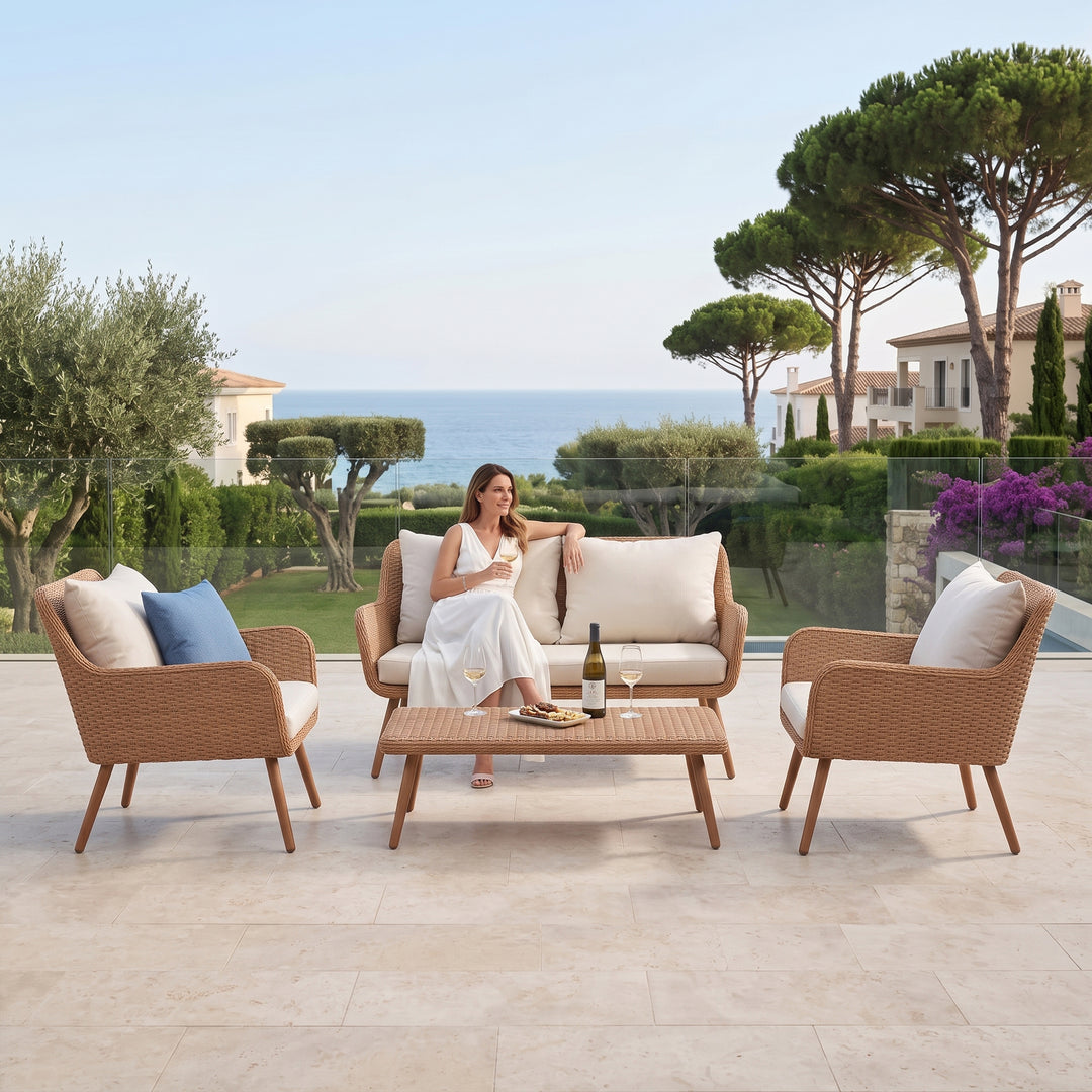 Violeta Outdoor Sofa Set 2 Seater, 2 Single seater and 1 Center Table (Brown)