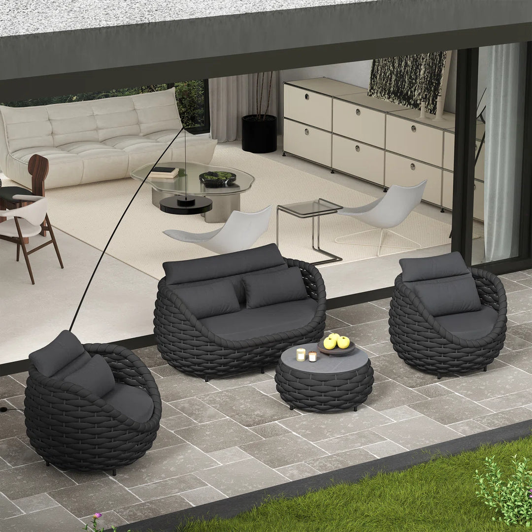 Oligon Outdoor Sofa Set 2 Seater, 2 Single seater and 1 Center Table (Dark Gery) Braided & Rope