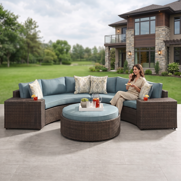 Zea Outdoor Sofa Set 4 Seater and 1 Center Table (Brown)