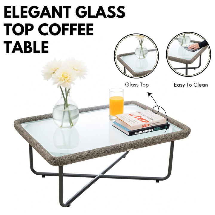 Pinon Outdoor Garden Balcony Sofa Set 2 Seater , 2 Single Seater 1 Center Table Set (Beige) Braided and Rope