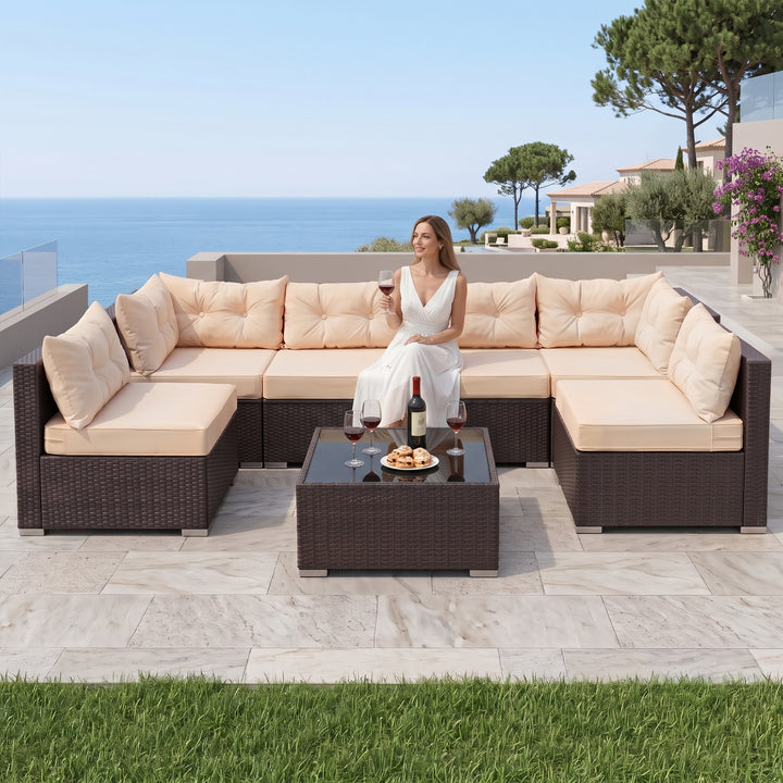 Zullo Outdoor Sofa Set 4 Seater, 2 Single seater and 1 Center Table (Black)