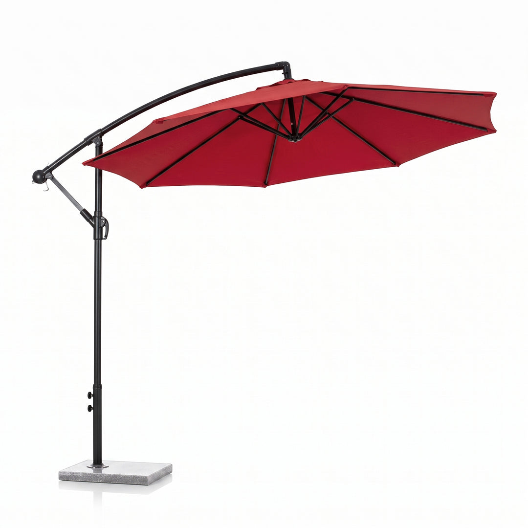 Aqua Luxury Side Pole Garden Umbrella With Stand (Round, Mahroon)