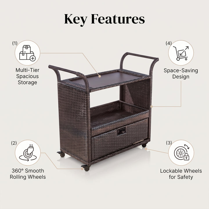 KNOX Outdoor Patio Bar Serving Cart (Dark Brown)