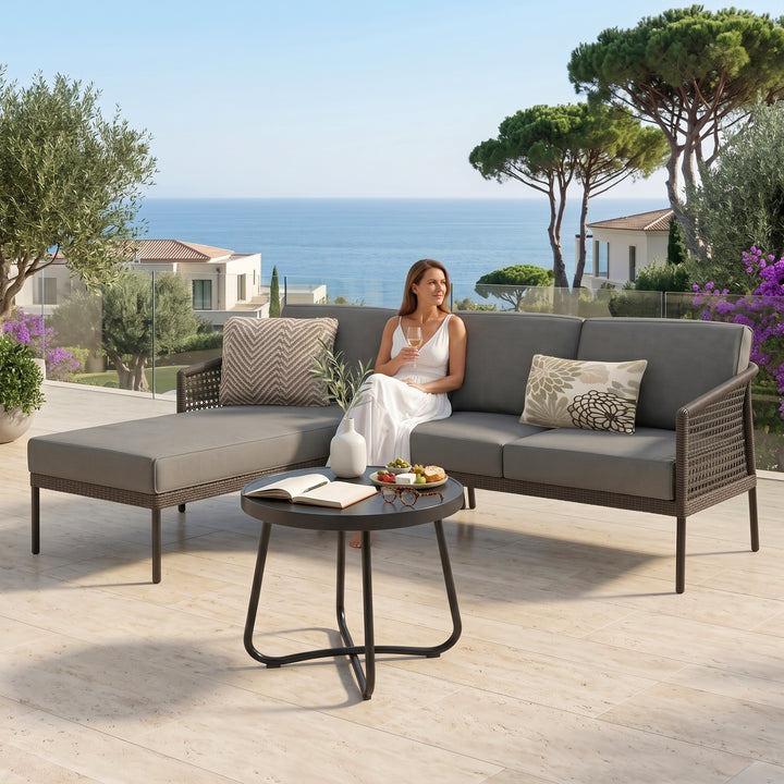 Tryfone Outdoor Garden Balcony Sofa Set 4 Seater 1 Center Table Set (Dark Grey)