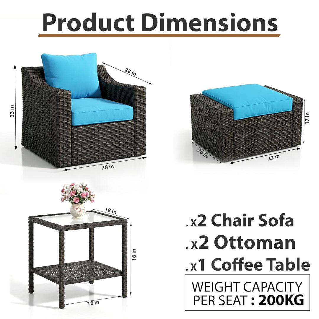 Alfonso Outdoor Patio Sofa Set 2 Single Seater , 2 ottoman and 1 Center Table Set (Black + Blue)