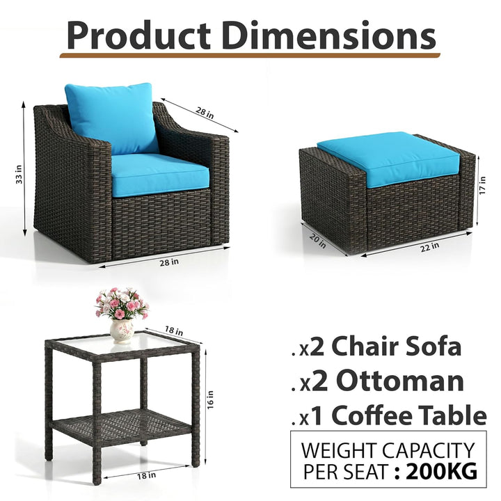 Alfonso Outdoor Patio Sofa Set 2 Single Seater , 2 ottoman and 1 Center Table Set (Black + Blue)