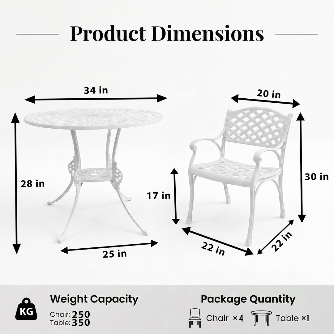 Lucio Cast Aluminium Garden Patio Seating 4 Chair and 1 Table Set
