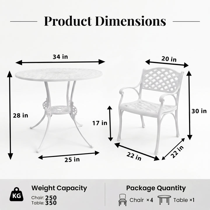 Lucio Cast Aluminium Garden Patio Seating 4 Chair and 1 Table Set