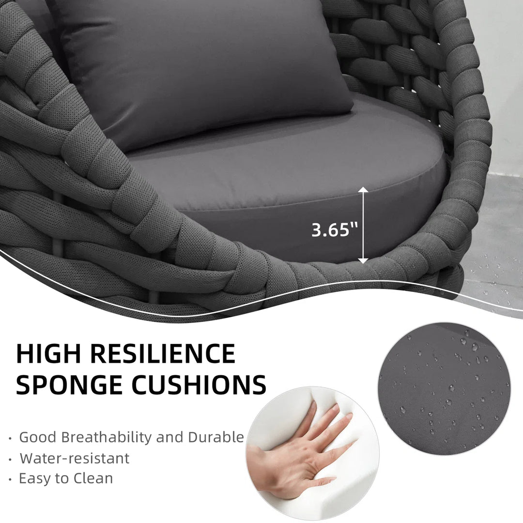 Outlee Outdoor Patio Seating Set 2 Chairs and 1 Table Set (Dark Grey) Braided & Rope