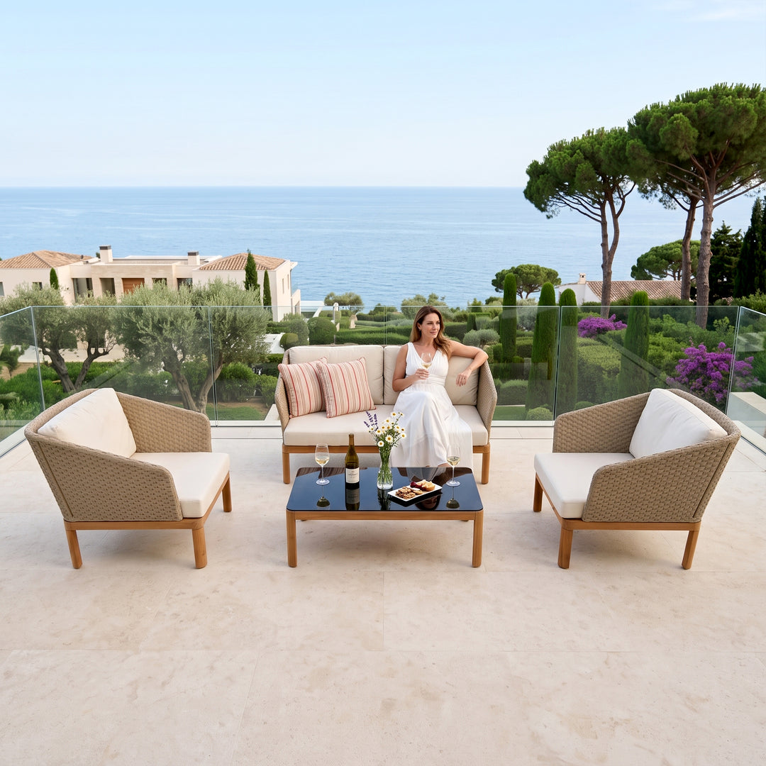 Roberta Outdoor Sofa Set 2 Seater , 2 Single seater and 1 Center Table (Beige + Brown)