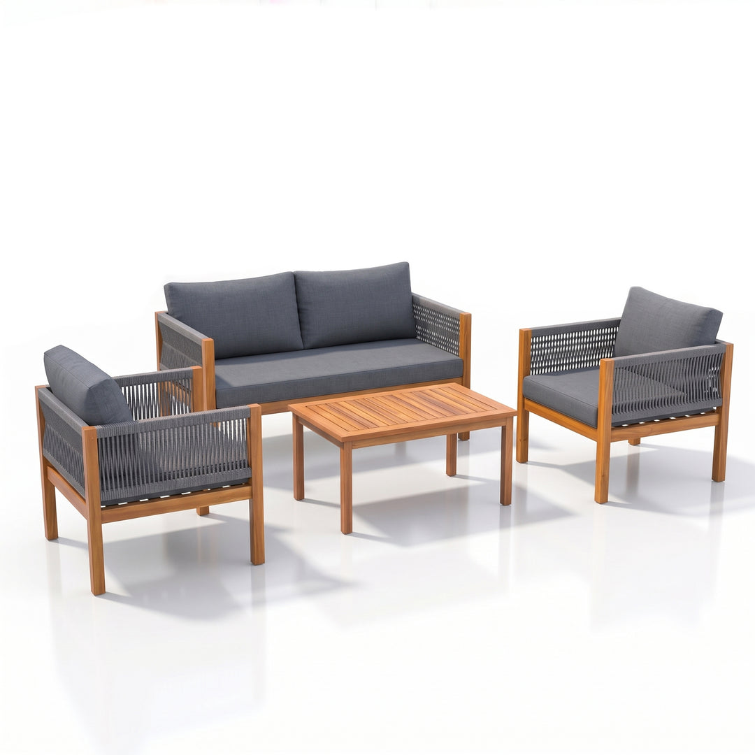 Loom Outdoor Garden Balcony Sofa Set 2 Seater , 2 Single Seater 1 Center Table Set (Grey) Braided and Rope