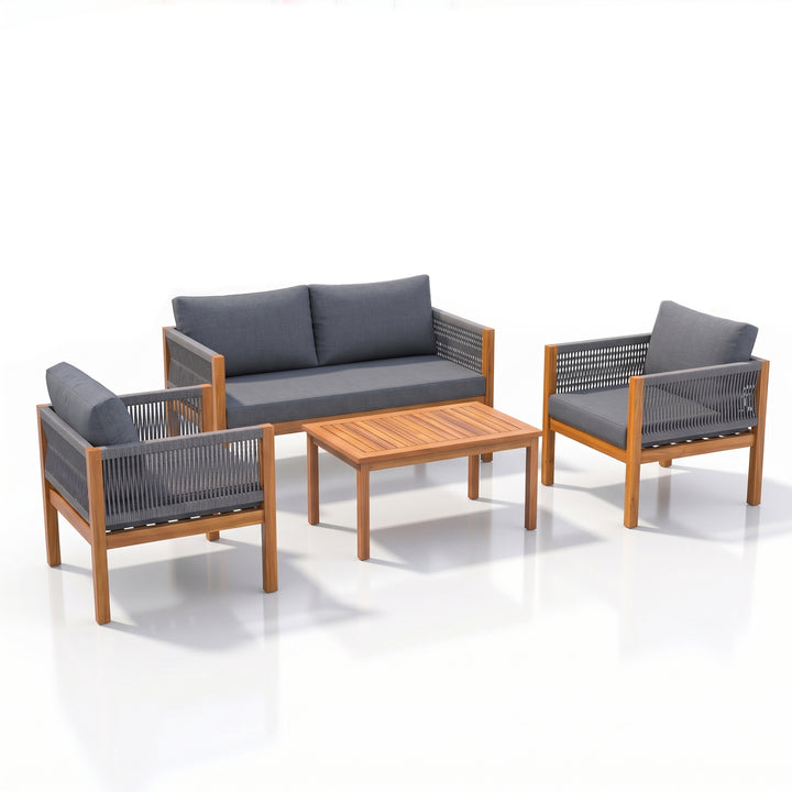 Loom Outdoor Garden Balcony Sofa Set 2 Seater , 2 Single Seater 1 Center Table Set (Grey) Braided and Rope