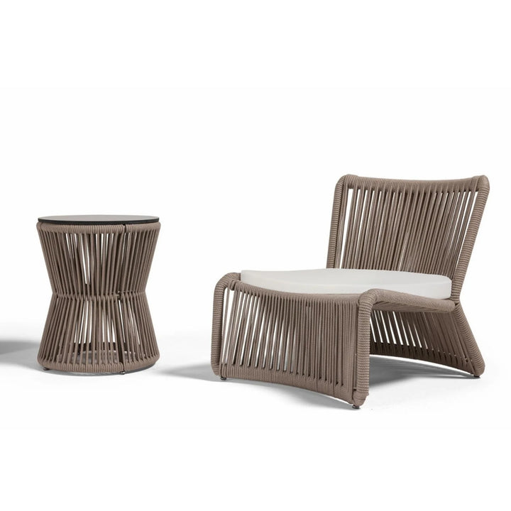 Cestino Outdoor Patio Seating Set 2 Chairs and 1 Table Set (Beige) Braided & Rope