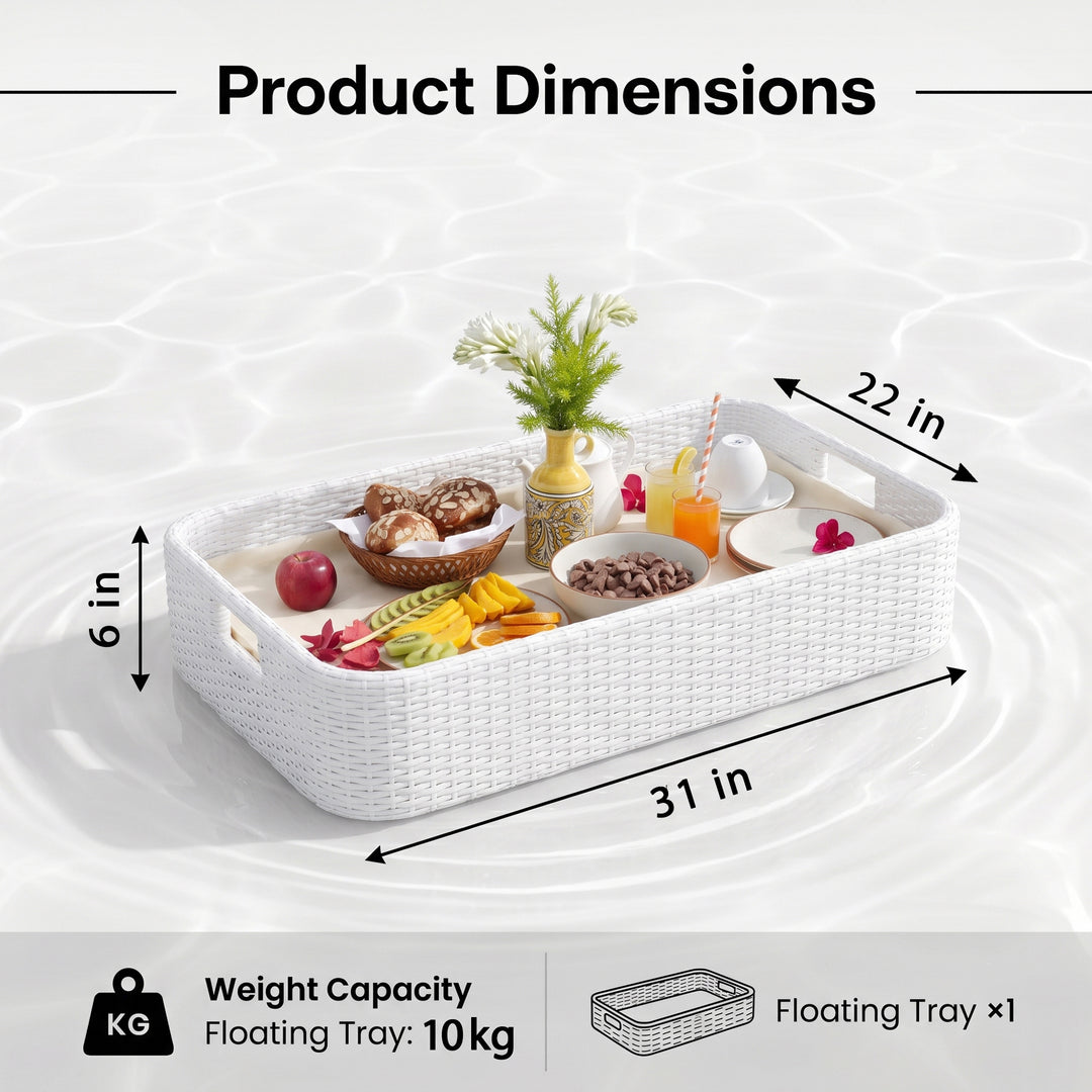 Rocío Luxury Floating Serving Tray For Swimming Pool - White( Rectangle )