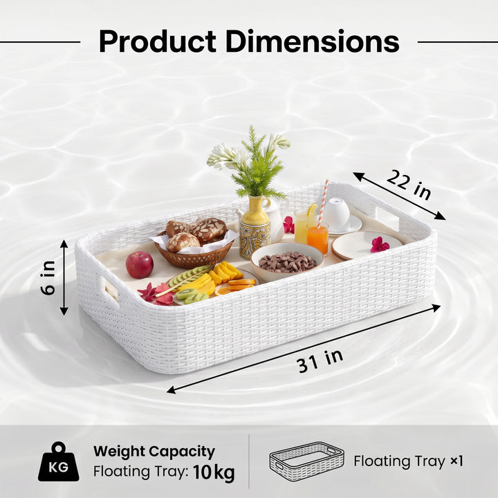 Rocío Luxury Floating Serving Tray For Swimming Pool - White( Rectangle )